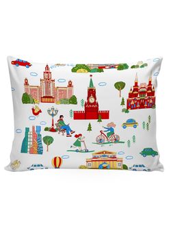 Постельное белье поплин Сказка "Москва" евро Наволочка 50x70 см 2 шт Простынь на резинке 180x200 см Пододеяльник 200x215 см