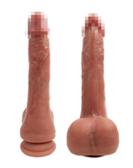 Вибромассажер с мошонкой на присоске реалистичный телесный 21,5 см