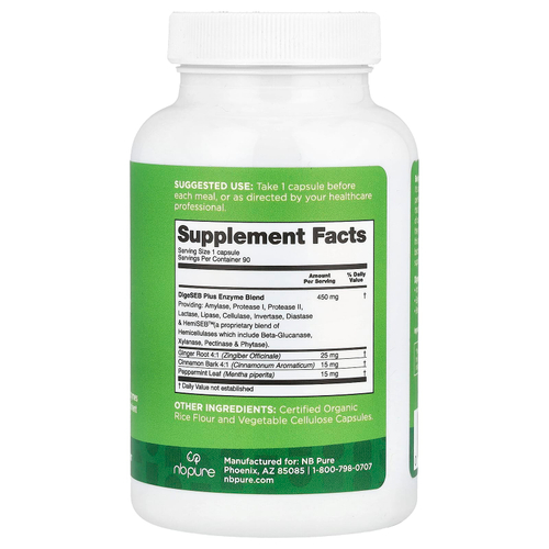 NB Pure, комплекс пищеварительных ферментов, 90 капсул