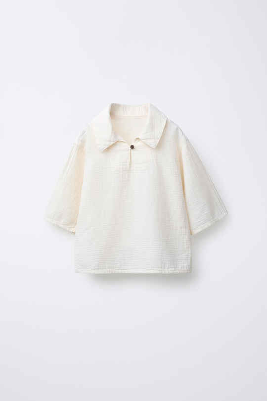 ZARA РУБАШКА ИЗ РЕЛЬЕФНОЙ ТКАНИ, ЭКРЮ