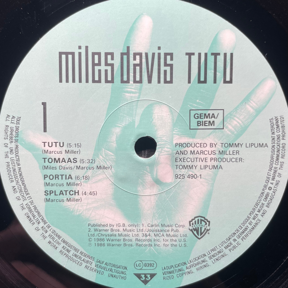 Miles Davis ‎– Tutu (Германия 1986г.)