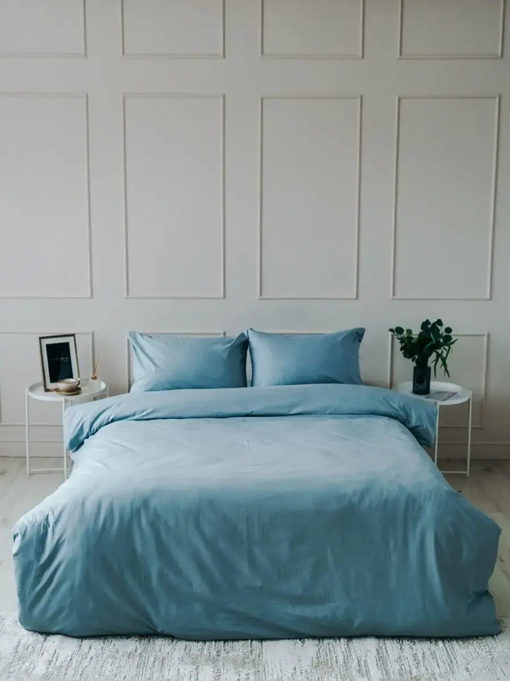 Постельное белье Евро поплин Павлайн Sweet Sleep однотон серо-голубой