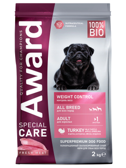 Сухой корм AWARD SPECIAL CARE Weight Control для взрослых собак всех пород для контроля веса со свежим мясом индейки