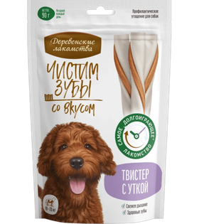 Деревенские лакомства Чистим зубы для собак средних пород, твистер с уткой, 90гр.