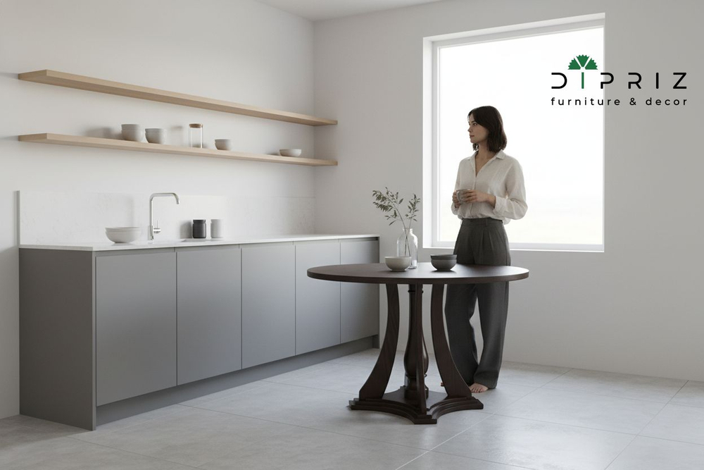 Стол кухонный, 120х120х75, Эванс, обеденный, круглый, из массива дерева, темный орех, Dipriz