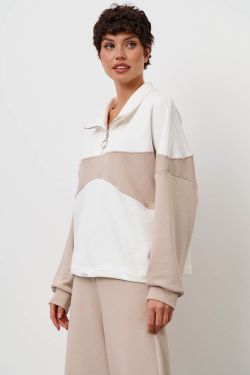 Олимпийка колор-блок бюстье цвета серо-беж/крем