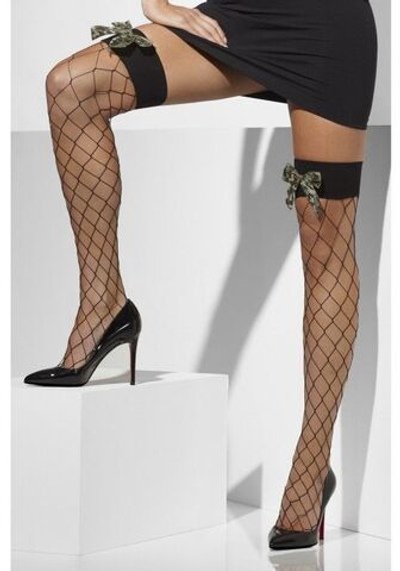 Чулки в сетку с бантиками цвета хаки (Размер: S-M-L) (Цвет: черный)