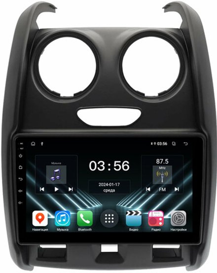 Магнитола для Renault Duster 1 2015-2020, Lada Largus 2021+ (мультируль/джойстик, рамка большая матовая) - FarCar DX9-7088TB монитор 9" IPS на Android 13, 4+64Гб, CarPlay