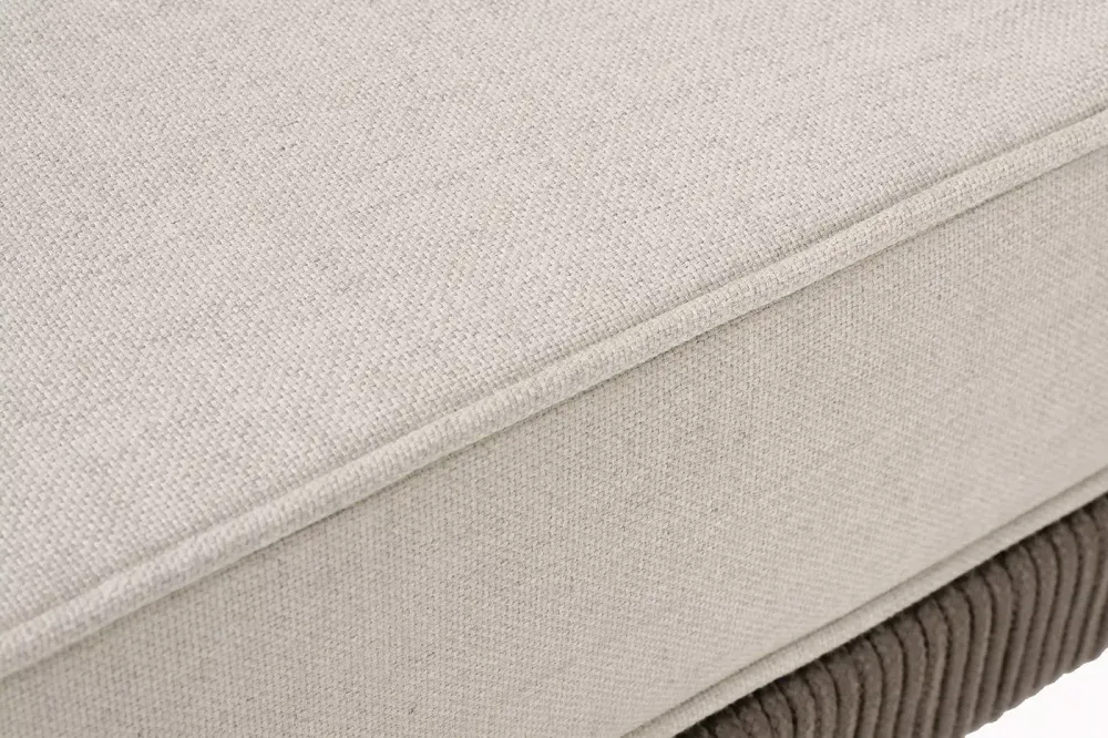 "Канны" угловой модуль плетеный из роупа, каркас алюминий коричневый (RAL8016) муар, роуп коричневый круглый, ткань бежевая 035