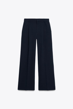 ZARA ШИРОКИЕ БРЮКИ С ЗАЩИПАМИ — ZW COLLECTION, МОРСКОЙ СИНИЙ