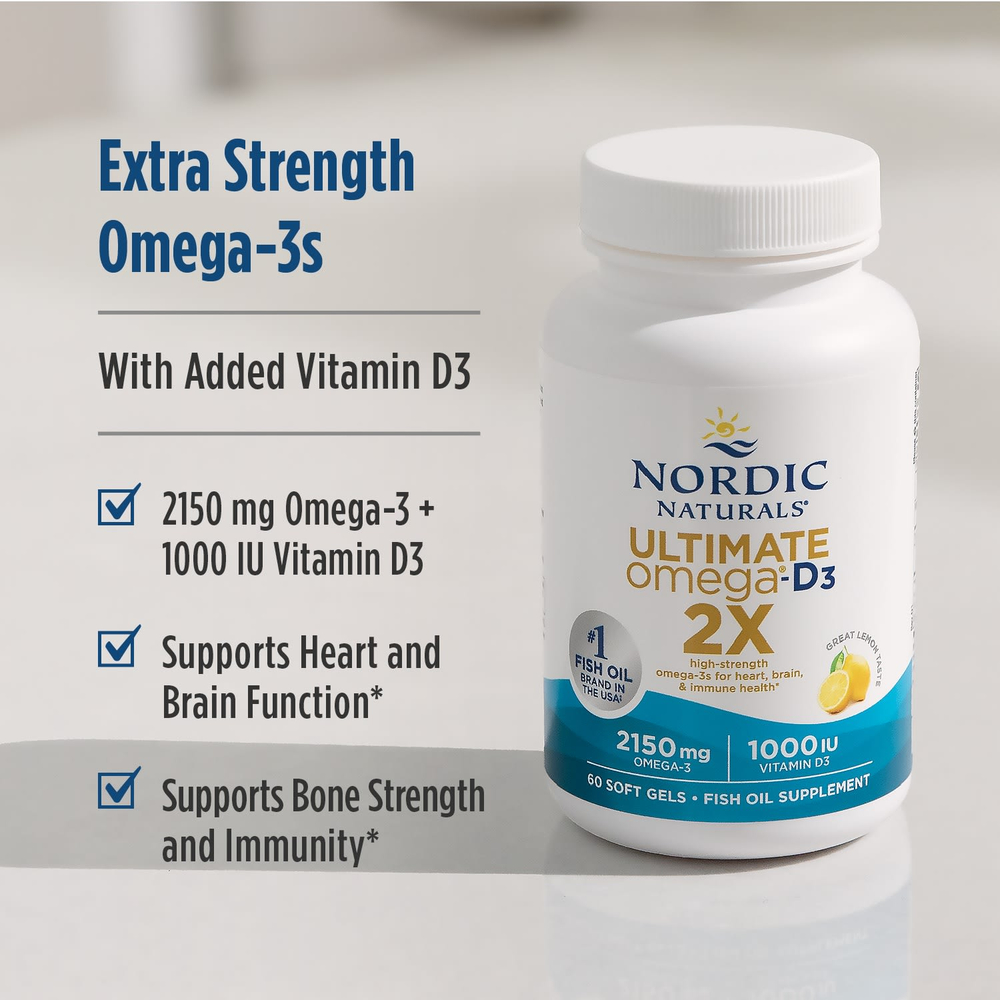 Nordic Naturals, Ultimate Omega®-D3 2X, отличный лимон, 60 мягких таблеток
