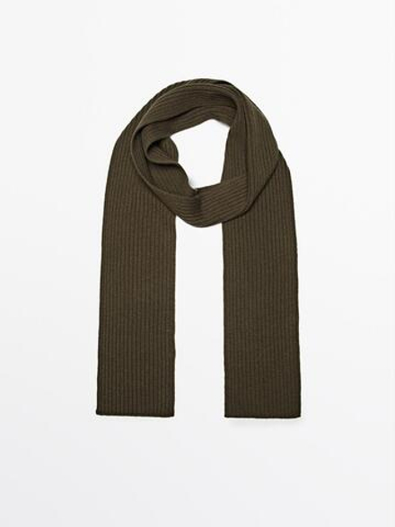 Massimo Dutti Тонкий шарф из ткани в рубчик, зеленый