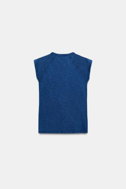 ZARA ФУТБОЛКА С НАДПИСЬЮ ИЗ ХЛОПКА ФЛАМЕ, СИНИЙ