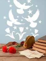 Наклейки, 9 мая на окна и стены, Голуби 22 штуки