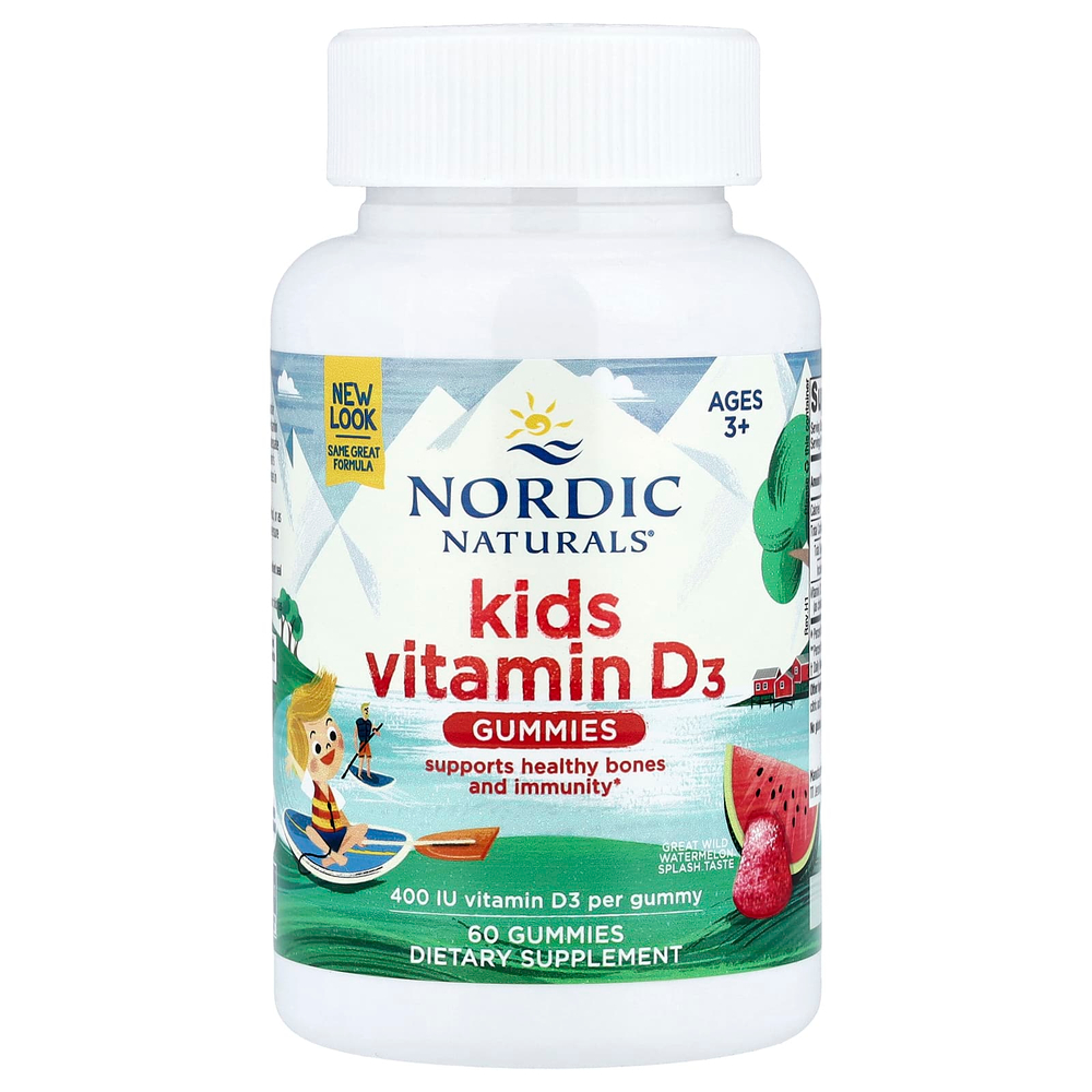 Nordic Naturals, Жевательные таблетки с витамином D3 для детей, со вкусом дикого арбуза, 400 МЕ, 60 жевательных таблеток
