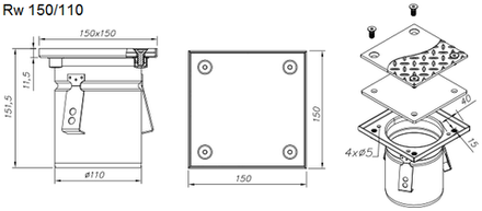 Rw150/110 Прочистка ревизионный трап Dn110