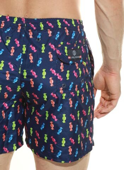 Мужские пляжные шорты с принтом в виде конфет (Размер: L) (Цвет: темно-синий)