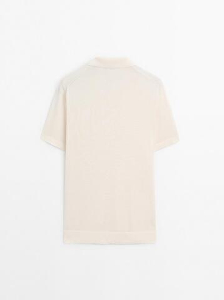 Massimo Dutti Трикотажное поло с короткими рукавами, натуральный, кремовый