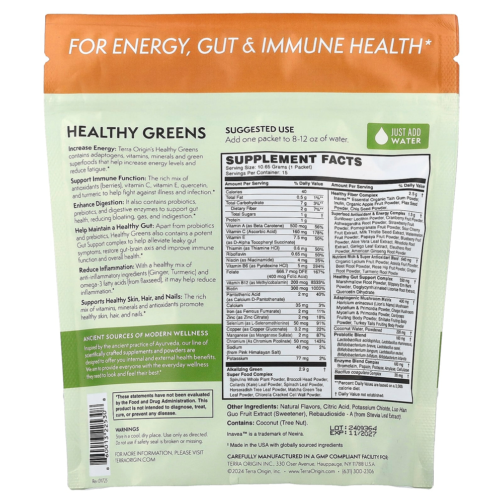 Terra Origin, Healthy Greens, тропическая маракуйя, 15 пакетиков On the Go, 10,65 г (0,38 унции) каждый