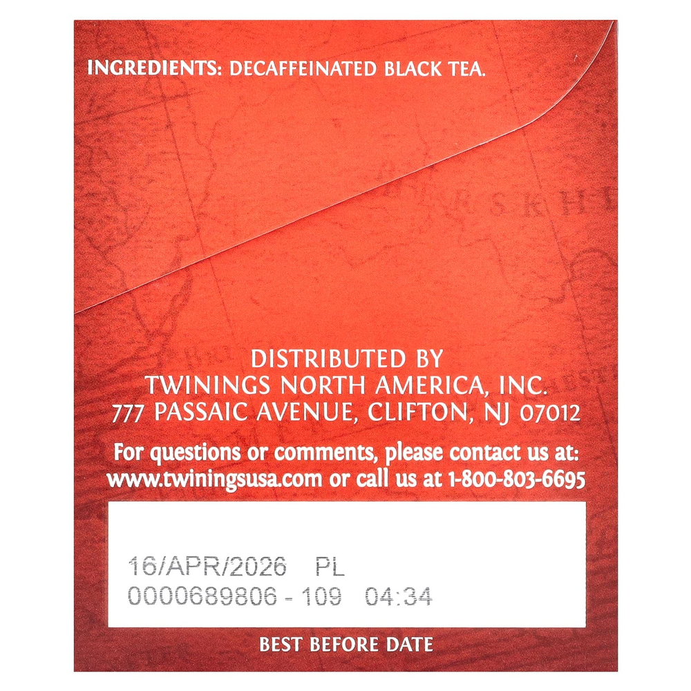 Twinings, чистый черный чай, английский завтрак, без кофеина, 25 чайных пакетиков, 50 г (1,76 унции)