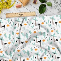 Ткань дюспо пальмы и кактусы