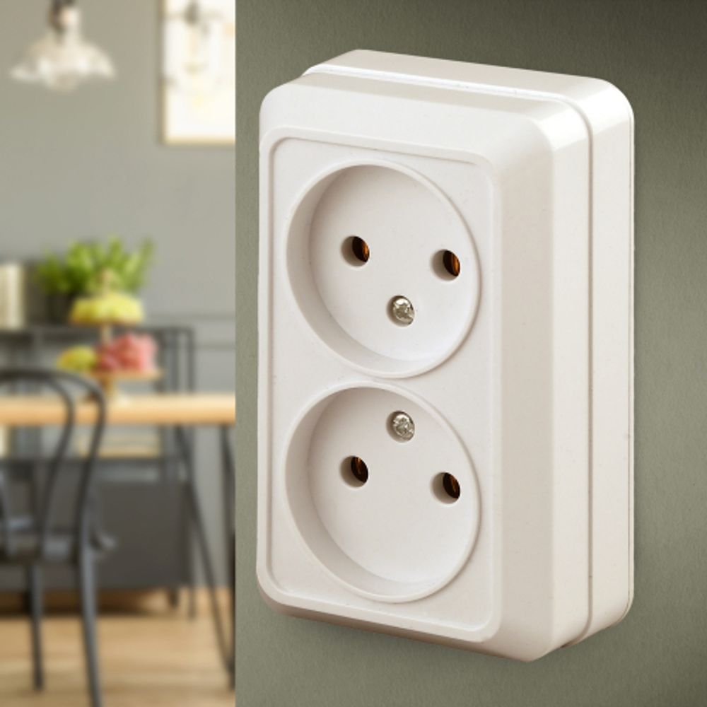 Розетка Intro Quadro 2-203-02 двойная без заземления 2х2P 16А-250В IP20 ОУ Quadro слоновая кость