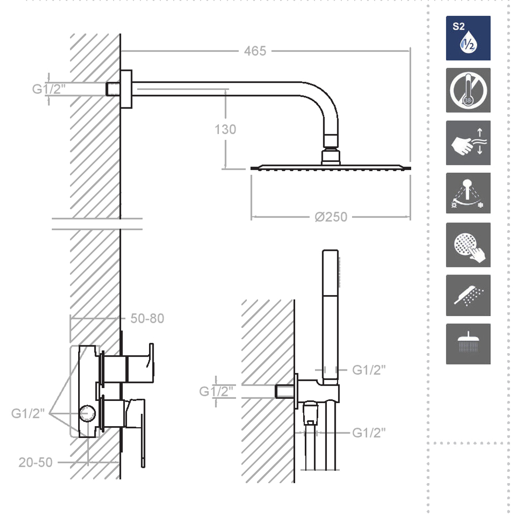 Встраиваемый смеситель для душа с тропическим и ручным душем ALEXIA K3615021