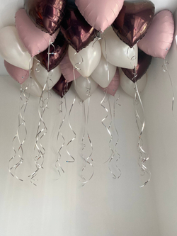 Воздушные шары под потолок сердца бордовый/крем/пыльная роза №3768