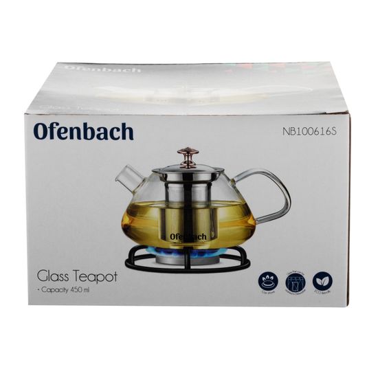 Стеклянный заварочный чайник 0,45 л. Ofenbach NB 100616S с ситечком