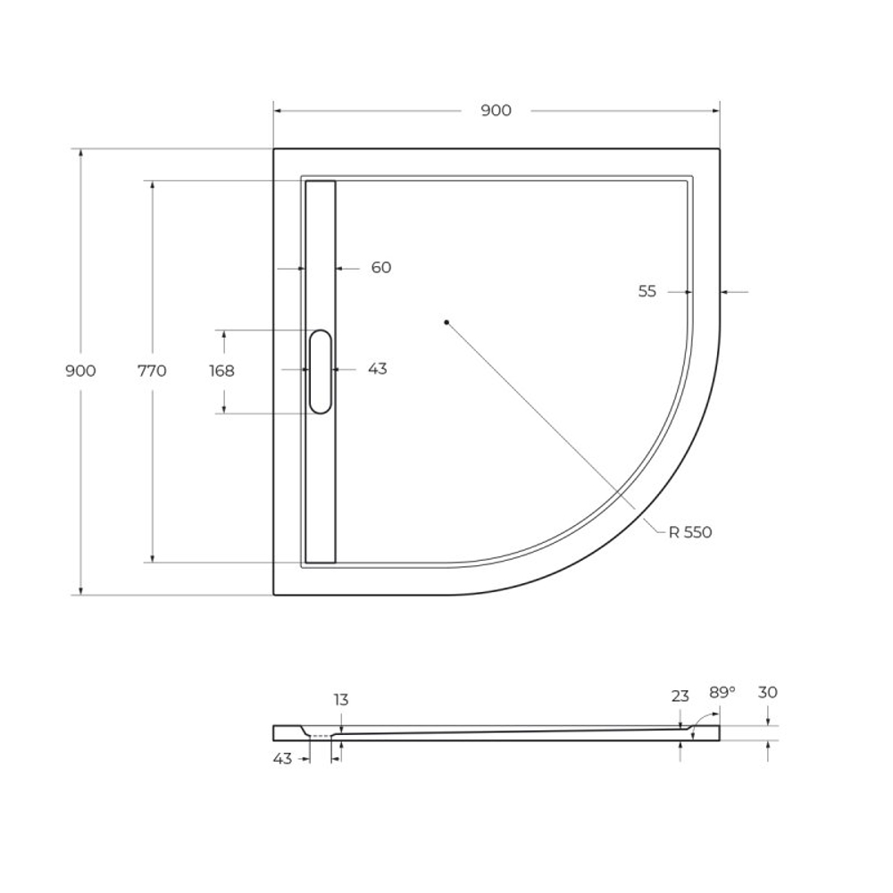 Поддон из искусственного мрамора 90х90 Cezares TRAY-AS-R-90-30-W без сифона