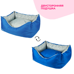 Лежанка ZOOEXPRESS "Oxford" пухлик двухсторонняя, синий/серый - 55х40х23 см