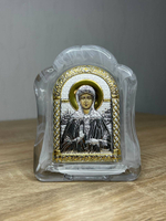 Матрона, икона арочная, белое муранское стекло 103х147