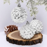 Ёлочные игрушки «Шишки нарядные» 6 см (набор 3 шт), серебро/белый