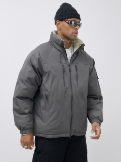 Куртка двухсторонняя мужская молодежная зимняя серого цвета 25308Sr