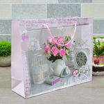 Пакет бумажный 32*26*10см с ручками матовый "Цветы" микс