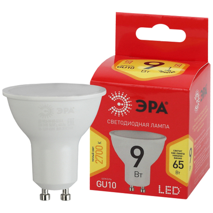 Лампа светодиодная ЭРА RED LINE ECO LED MR16-9W-827-GU10 9Вт софит теплый белый свет GU10