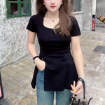 Женская удлиненная футболка с боковыми разрезами