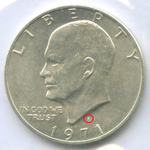 1 доллар 1971 год (S). США. Эйзенхауэр. Серебро, диаметр 38.1 мм. UNC с жетоном в родной запайке и конверте