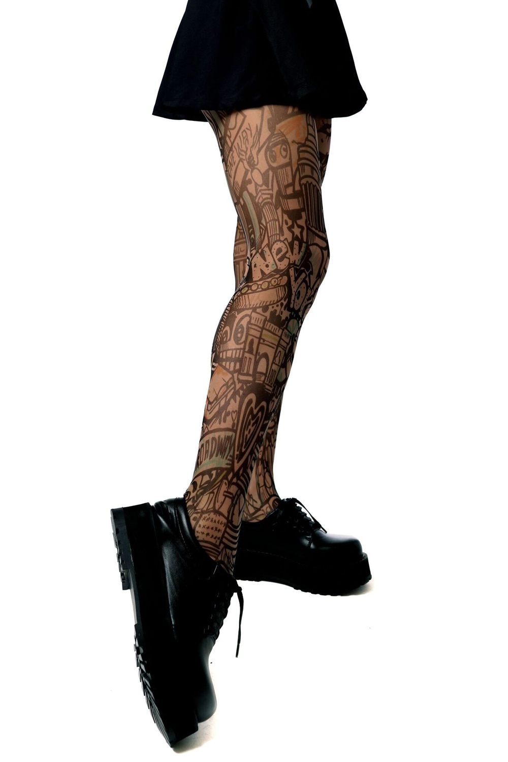 Молодежные колготки +size с принтом (Размер: XL-XXL-XXXL) (Цвет: бежевый)