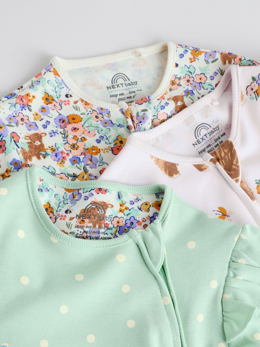 Комбинезон / Cлип для малышей Next F13-314, 3 шт., Светло-зеленый, Розовый