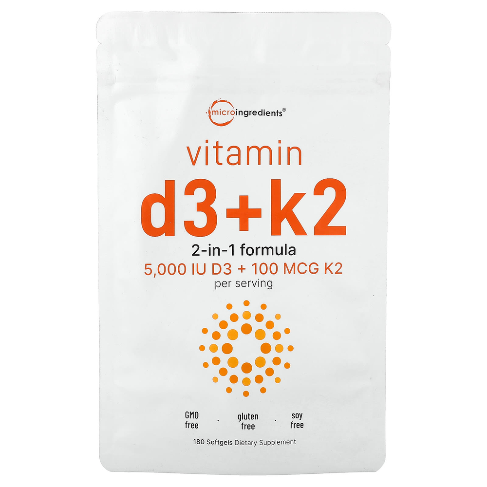 Micro Ingredients, витамины D3 и К2, 180 капсул