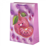 Пакет подарочный бумажный Alingar, (XL) 31х40х12 см, вертикальный, "Яркие фрукиы", матов. ламинация, тиснение голография, эффект 3D, ассорти