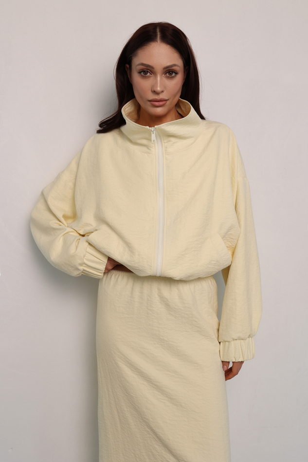 Юбка - макси с кружевом лимонная