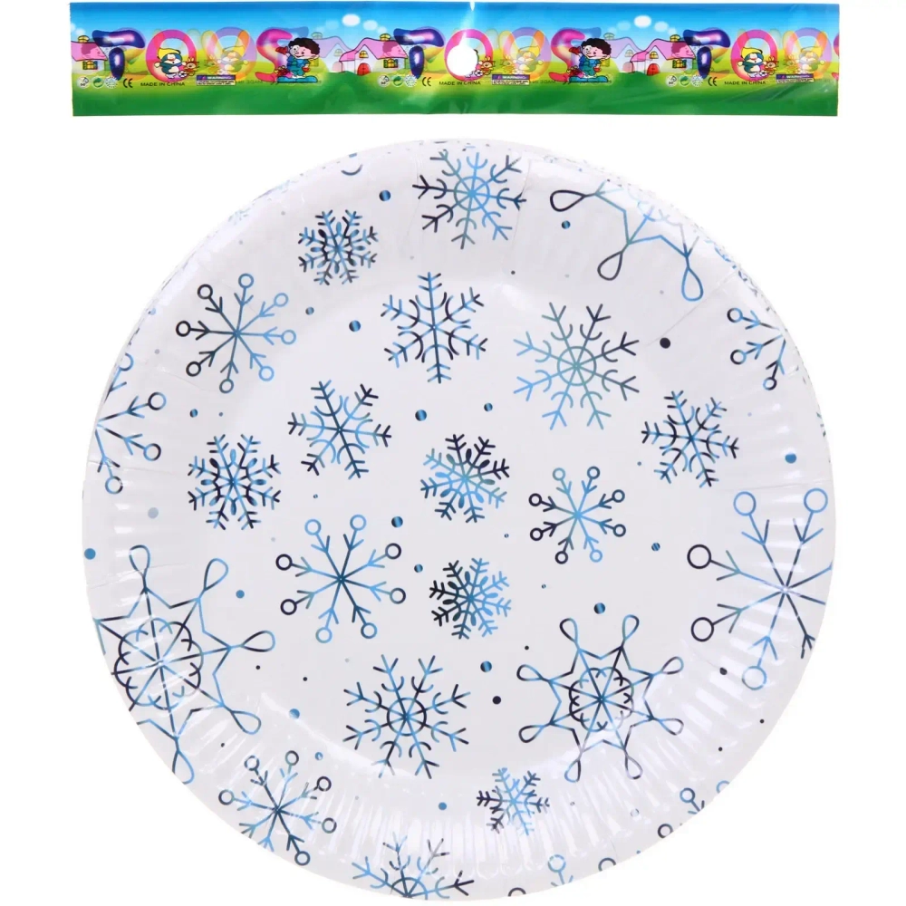 Тарелка бумажная 18 см в наборе 10 шт «Снежные искры», голубой