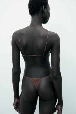 ZARA ТРУСЫ-ТАНГА ИЗ ШЕЛКА С ТЕКСТУРОЙ LIMITED EDITION, КОРИЧНЕВЫЙ