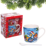 Кружка керамическая 200мл «Милый змей со Снегурочкой» с ложкой в подарочной коробке