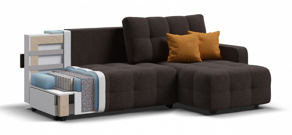 Угловой диван Денди Рогожка Мальмо шоколад