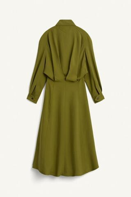 ZARA ПЛАТЬЕ МИДИ С ВЫСОКИМ ВОРОТНИКОМ, ХАКИ