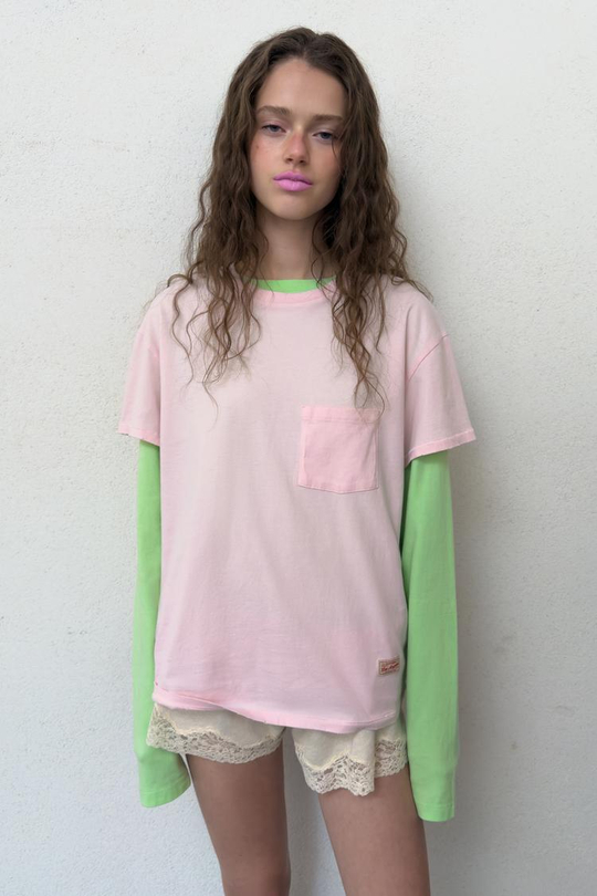 ZARA ФУТБОЛКА ОВЕРСАЙЗ С КАРМАНОМ, РОЗОВЫЙ