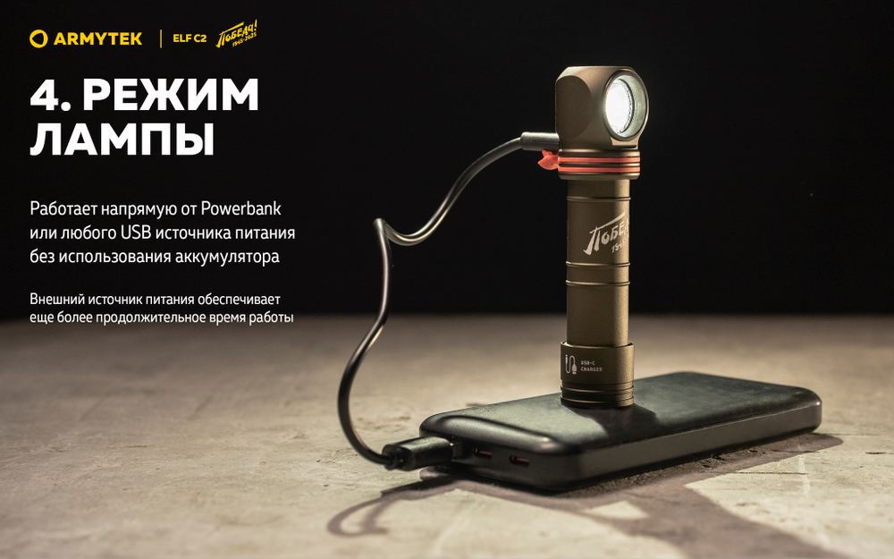 Фонарь Armytek Elf C2 USB-C Pobeda 1100 люмен F05103CP (Limited edition)
